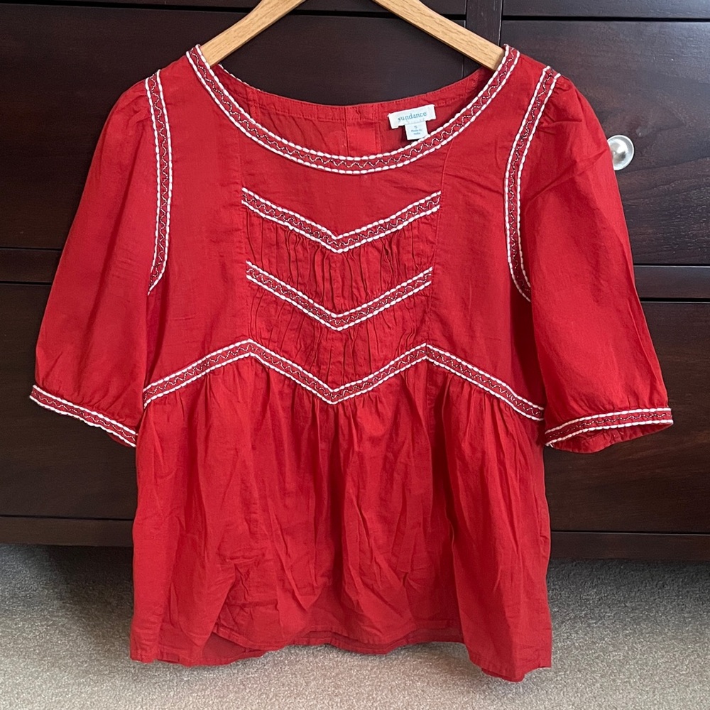 Sundance Red/Brick color Embroidered Women's Top